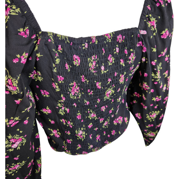 Vero Moda Womens Medium VMANNA Long Sleeve Crop Top Black Pink Floral Smock NWT - Picture 11 of 16